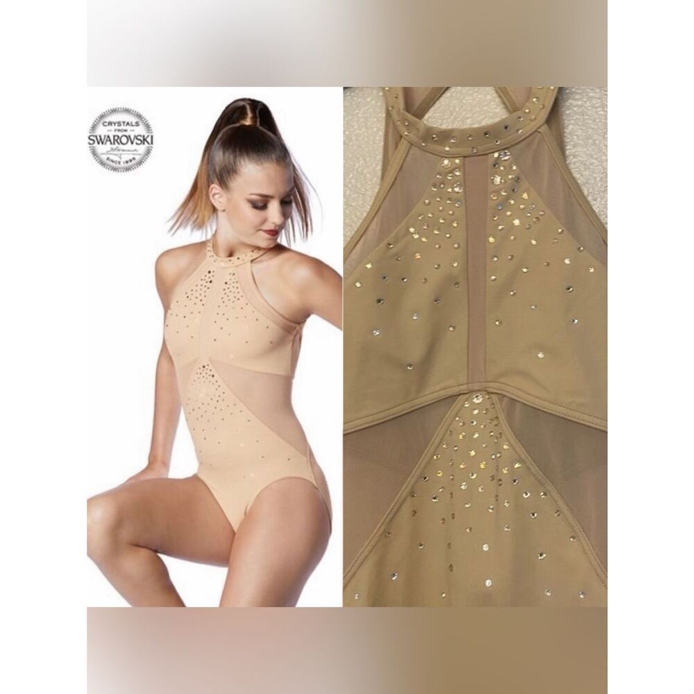 WEISSMAN Ivy Sky Swarovski crystal Dance Costume tan nude Leotard MT10716 MA
